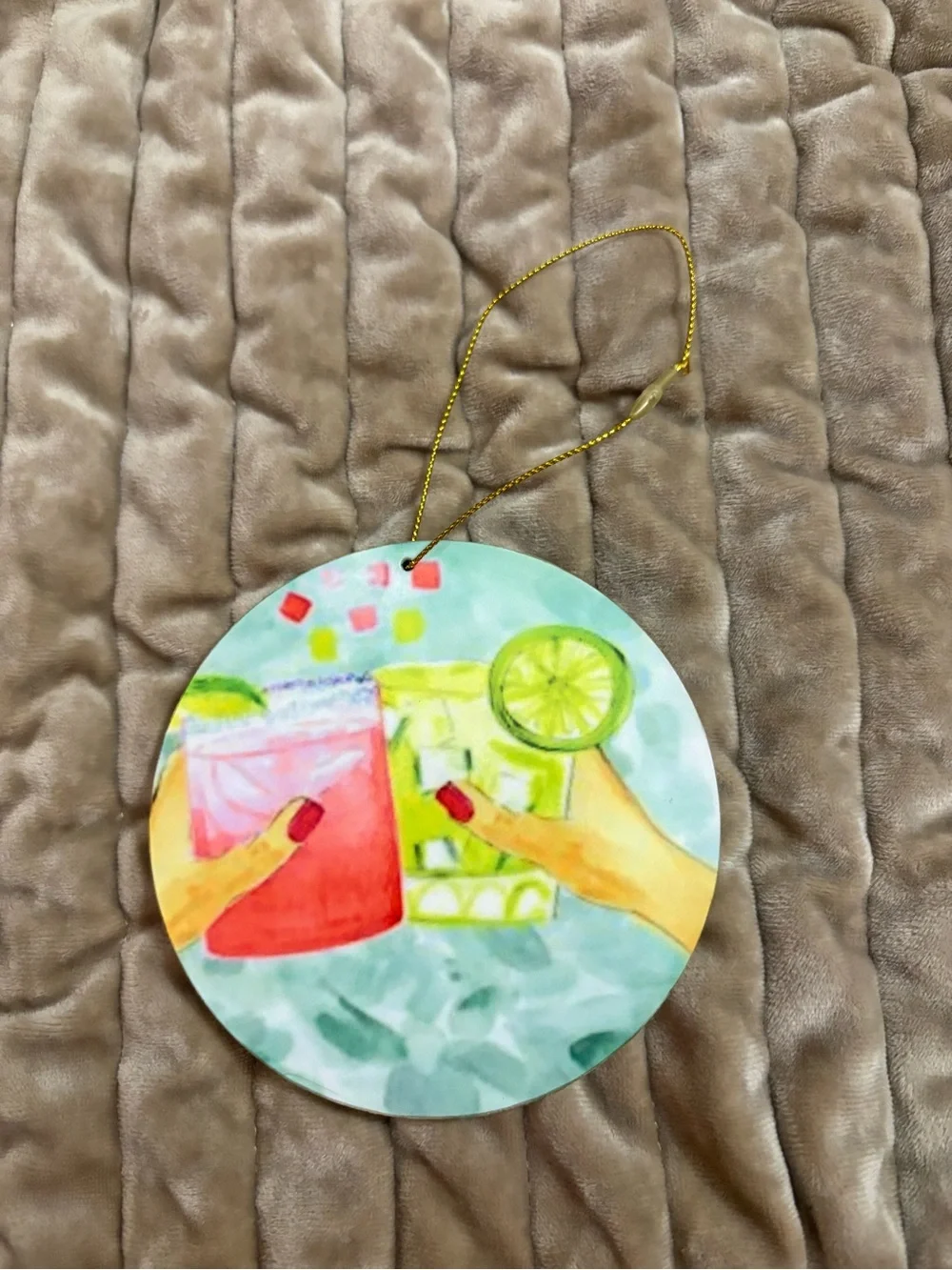Holiday Cocktail Ornament - Pink & Green Festive Drink Hanging Decoration
